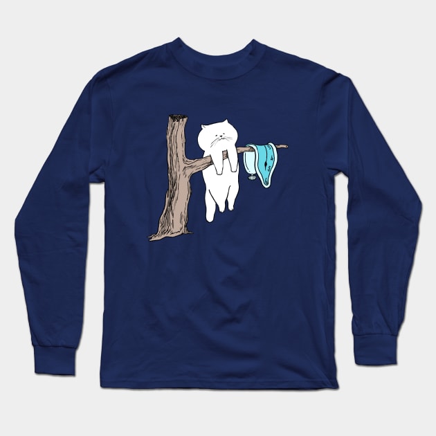 Cat and Melting Clock Long Sleeve T-Shirt by bignosework